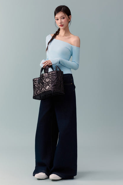 Off-Shoulder Long-Sleeve Slim T-Shirt