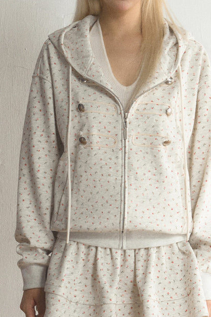 Floral Hooded Cardigan and Skirt Set-Up