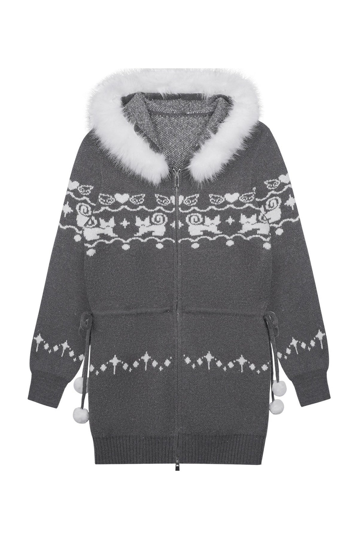 Fair Isle Cat Jacquard Dress Coat
