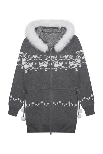 Fair Isle Cat Jacquard Dress Coat