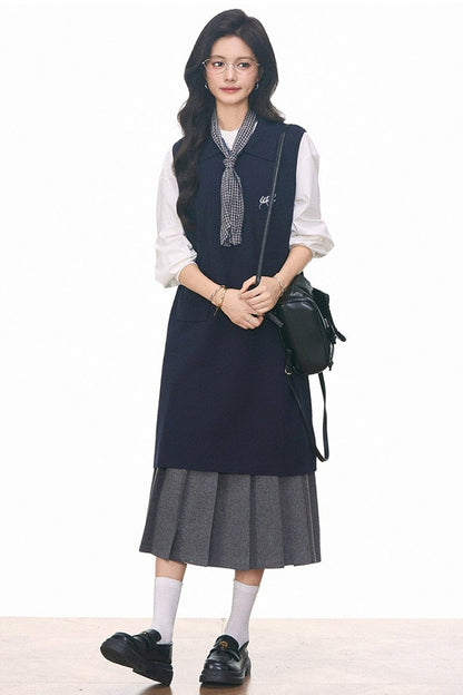 Knitted Vest Dress, Shirt and Skirt Set-Up