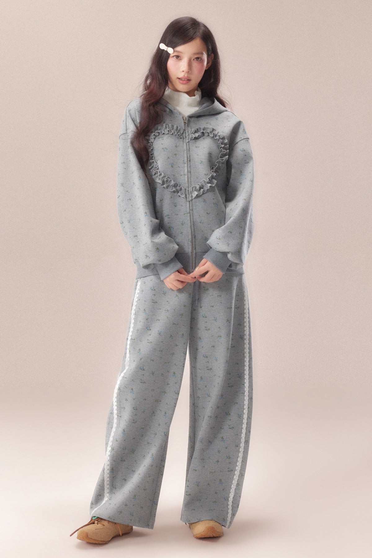 Floral Heart Hoodie and Scimitar Pants Set-Up