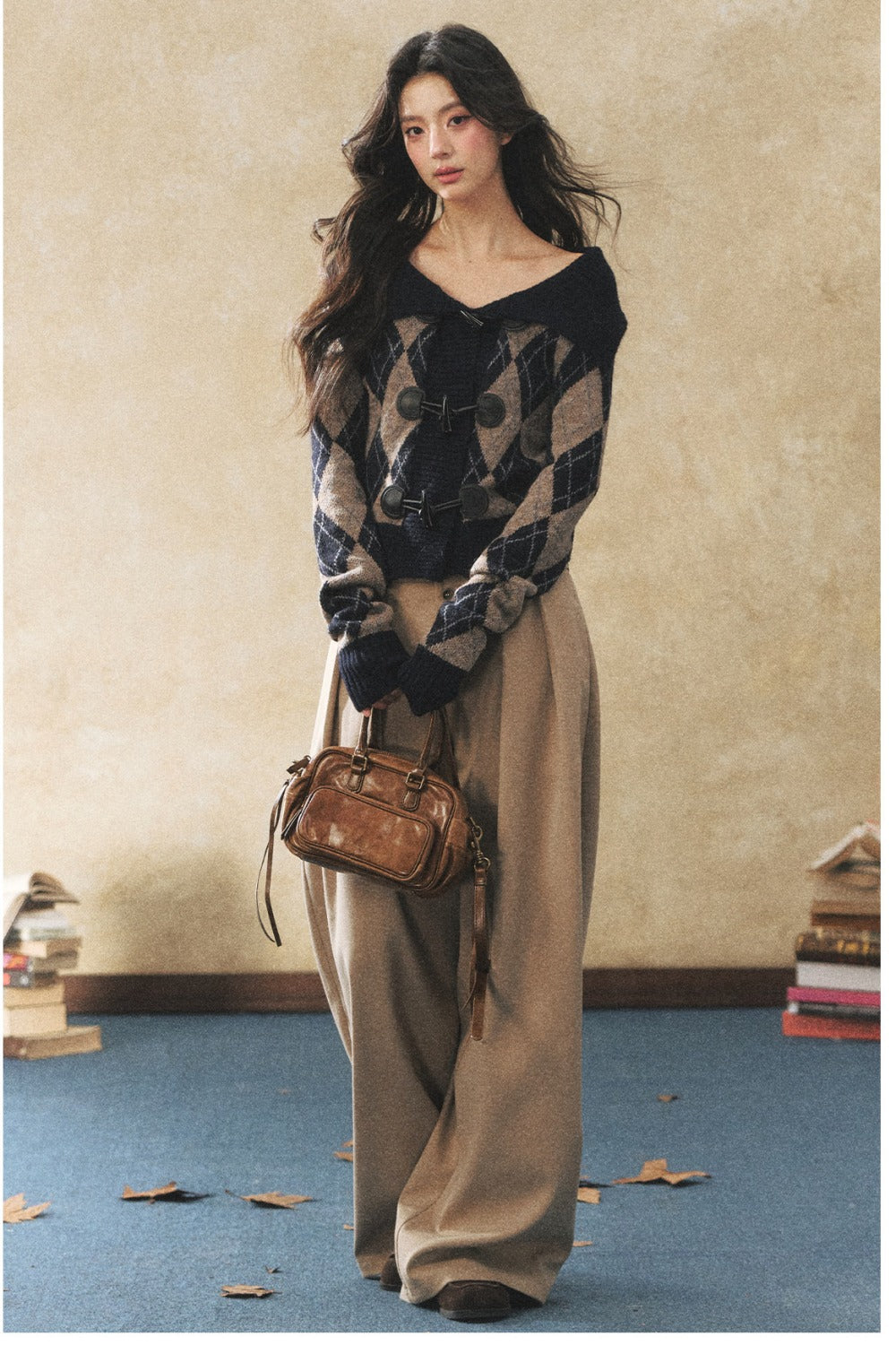 Khaki Wide-Leg Casual Pants