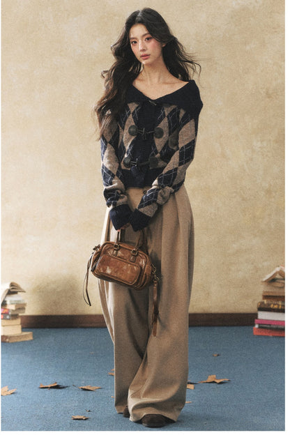 Khaki Wide-Leg Casual Pants