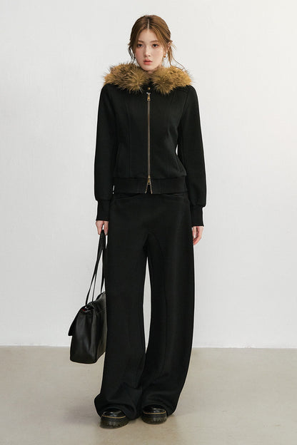 Ensemble veste à capuche zippée et pantalon de survêtement à jambes larges