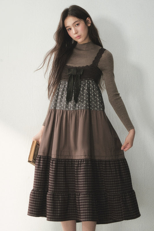 Floral Plaid Patchwork Cake Dress