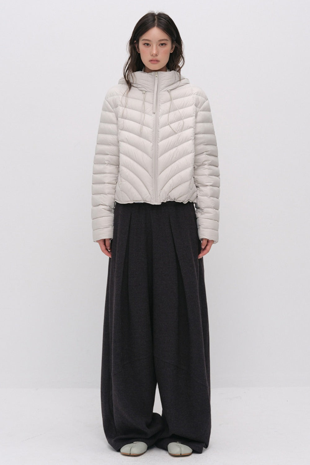 3D Quilted Drawstring Hooded Down Jacket