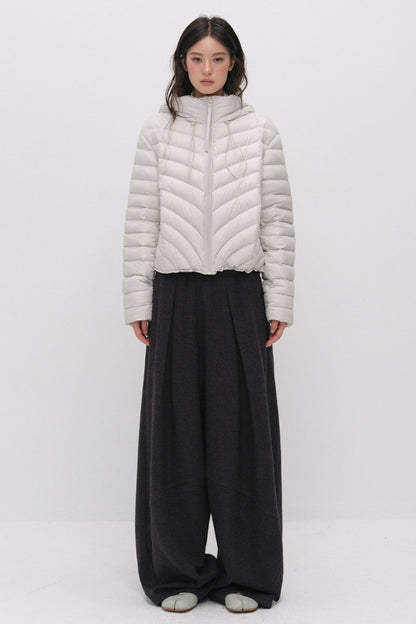 3D Quilted Drawstring Hooded Down Jacket
