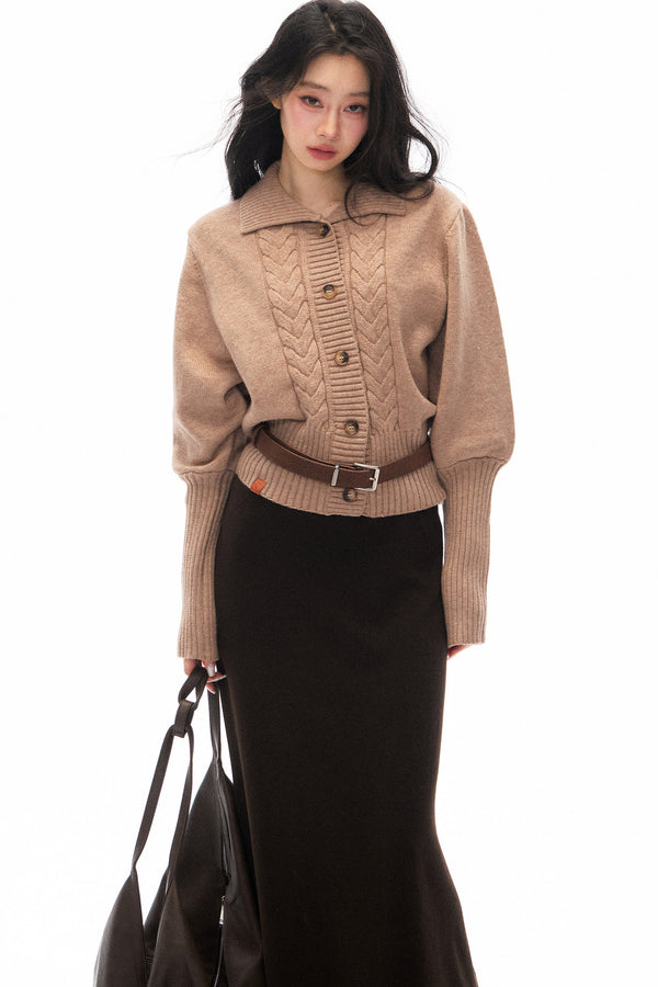 Knitted Jacket and Long A-Line Skirt Set-Up