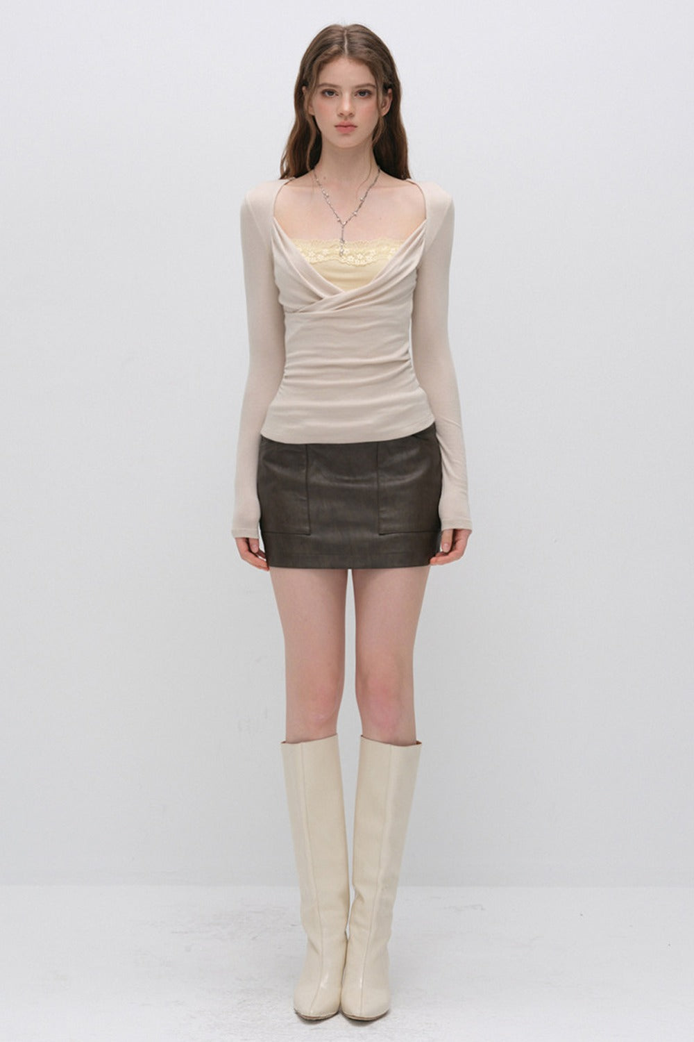 Layered-Look Pleated Tencel Base Layer Top