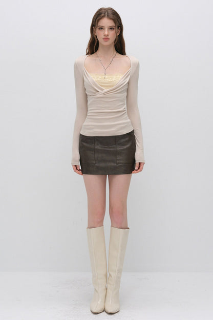 Layered-Look Pleated Tencel Base Layer Top