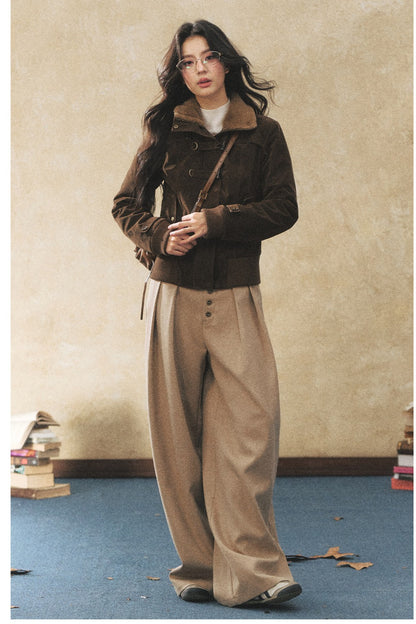 Khaki Wide-Leg Casual Pants