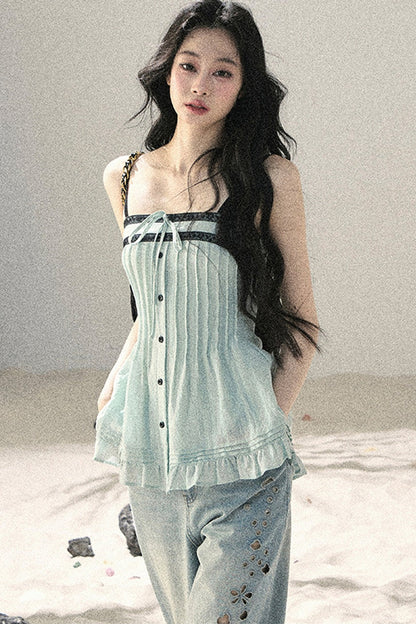 One-Shoulder Ruched Lace Camisole