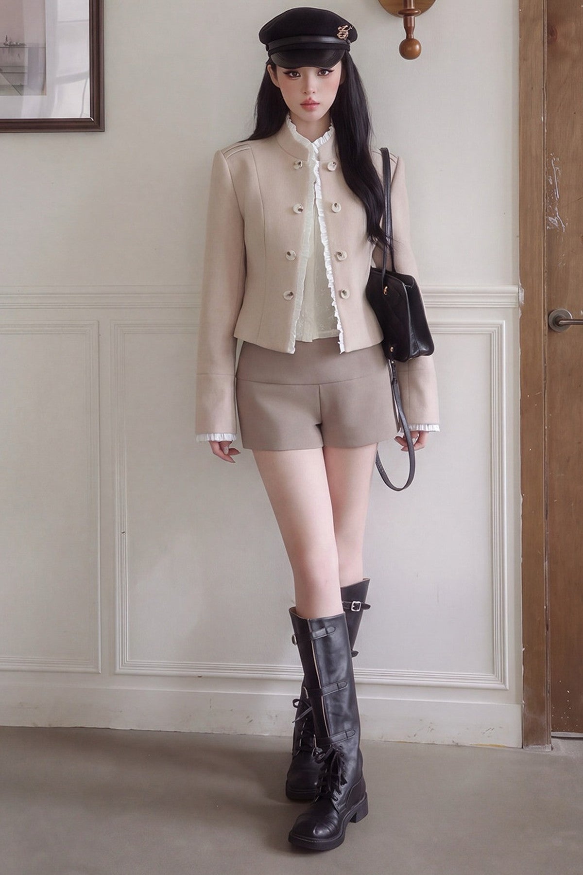 Double-Breasted Ruffle Short Jacket