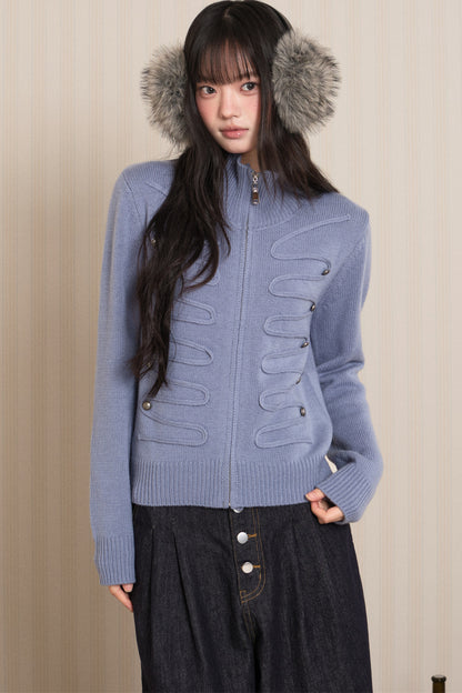Napoleon Style Zipper Knit Cardigan