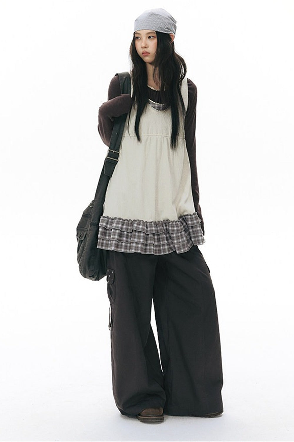 Plaid Ruffle Sleeveless Knit Vest Dress