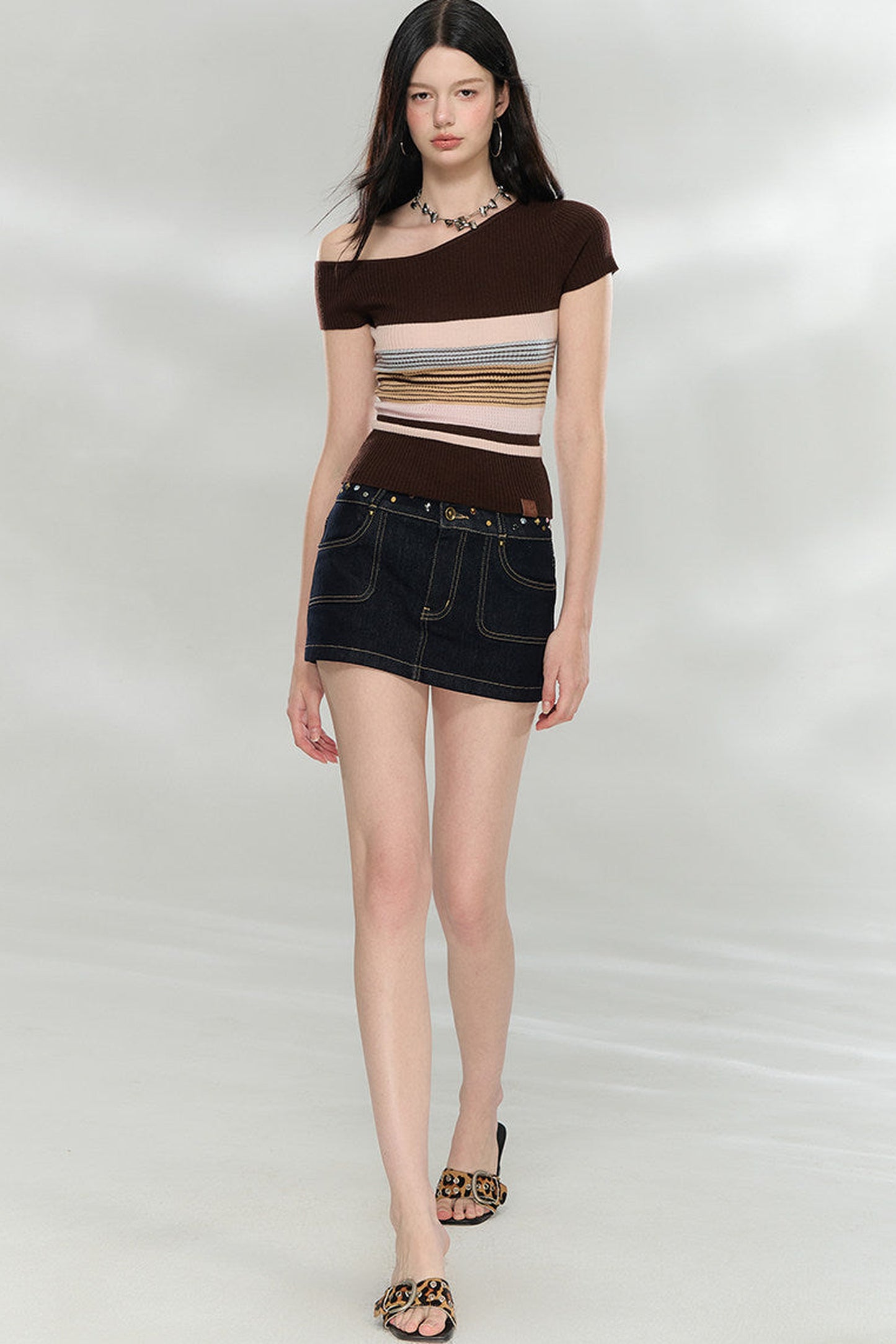 Asymmetrical Striped Knit Top