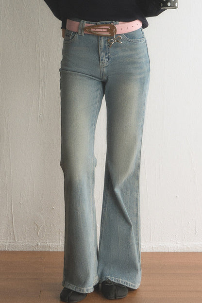 High-Waisted Washed Micro-Flared Jeans