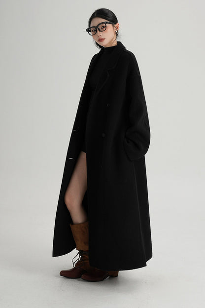 Cappotto ampio lungo in lana double face