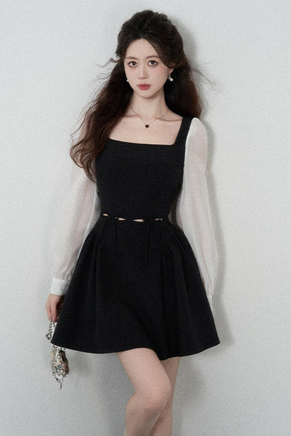 Black Square-Neck Hollow-Out Dress