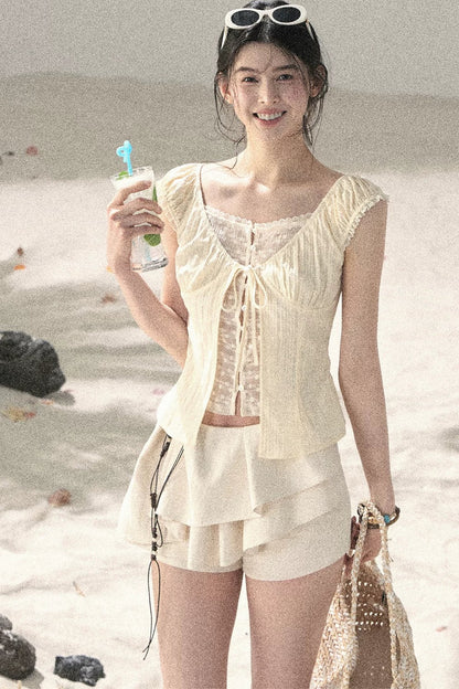 Französische Spitzen-Hohlraum-Bluse