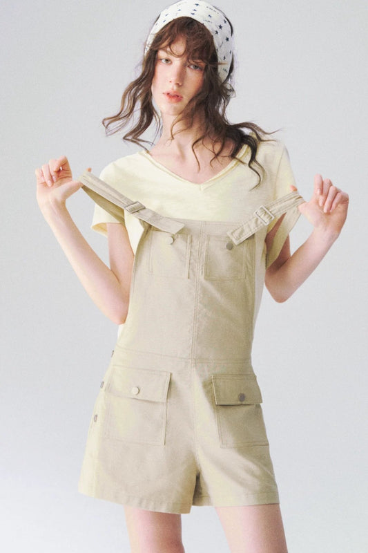 Linen Workwear Short Overalls