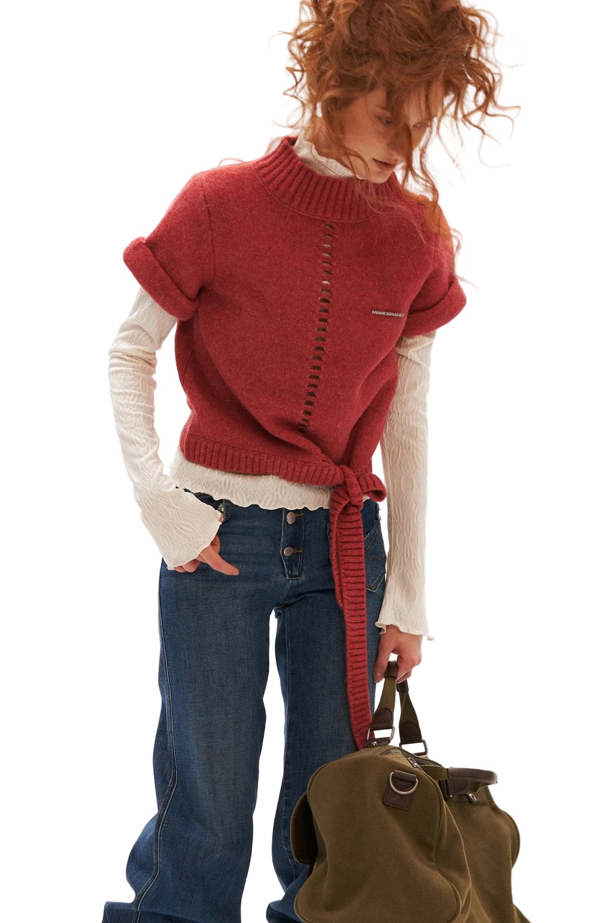 Wool Stand Collar Knit Top