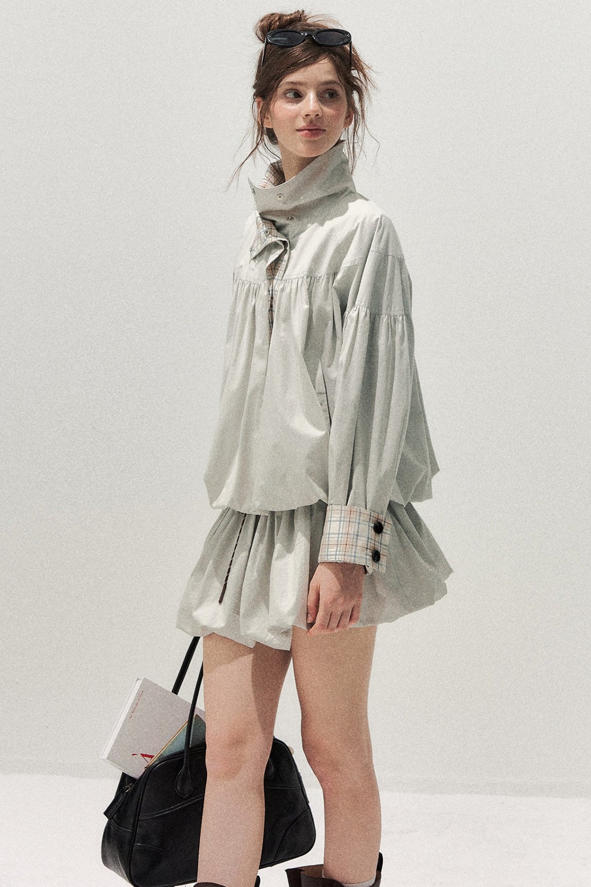 Plaid Trench Coat and Skirt Set-Up
