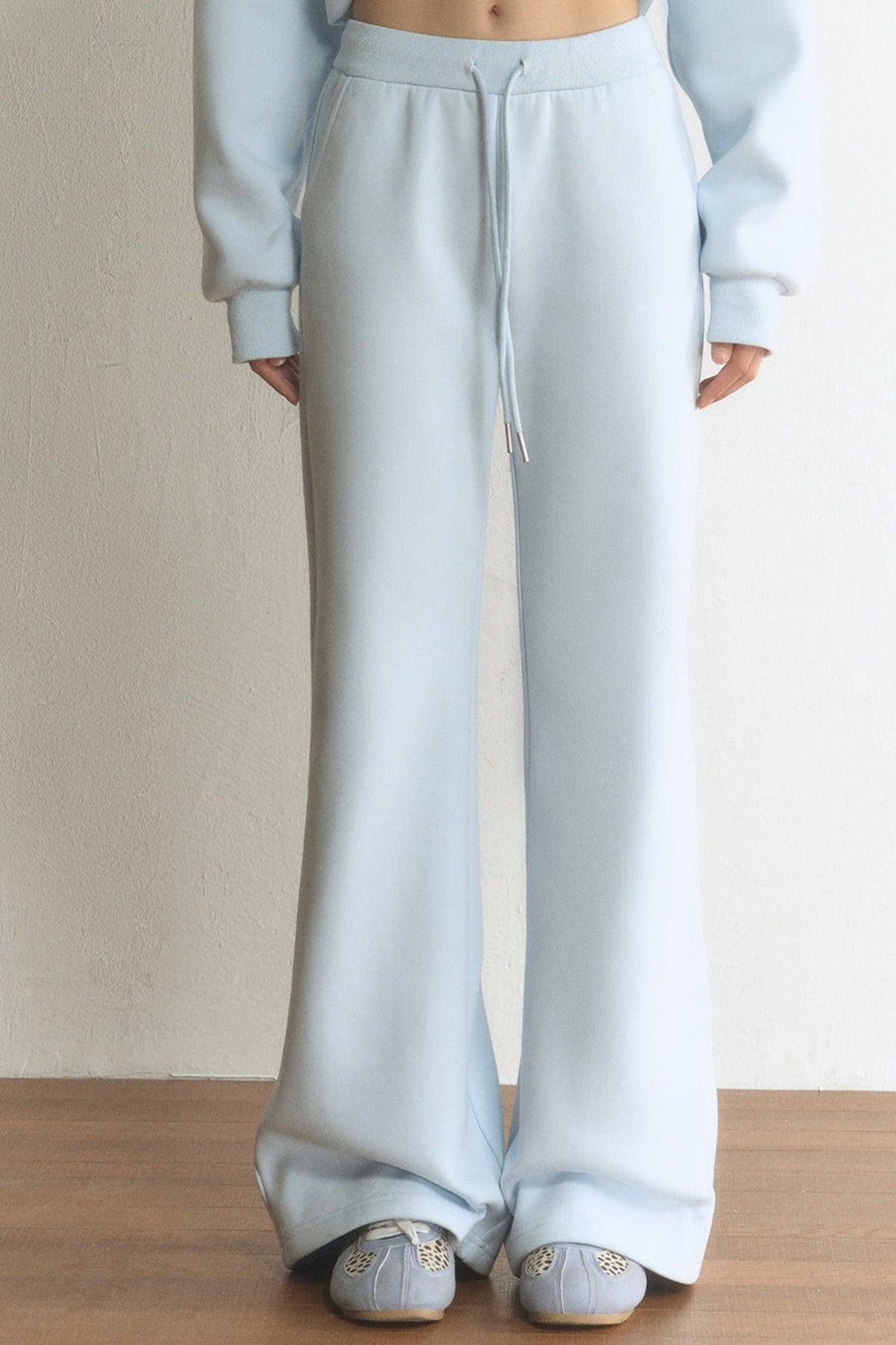Light Blue Flared Drawstring Elastic Waist Sweatpants