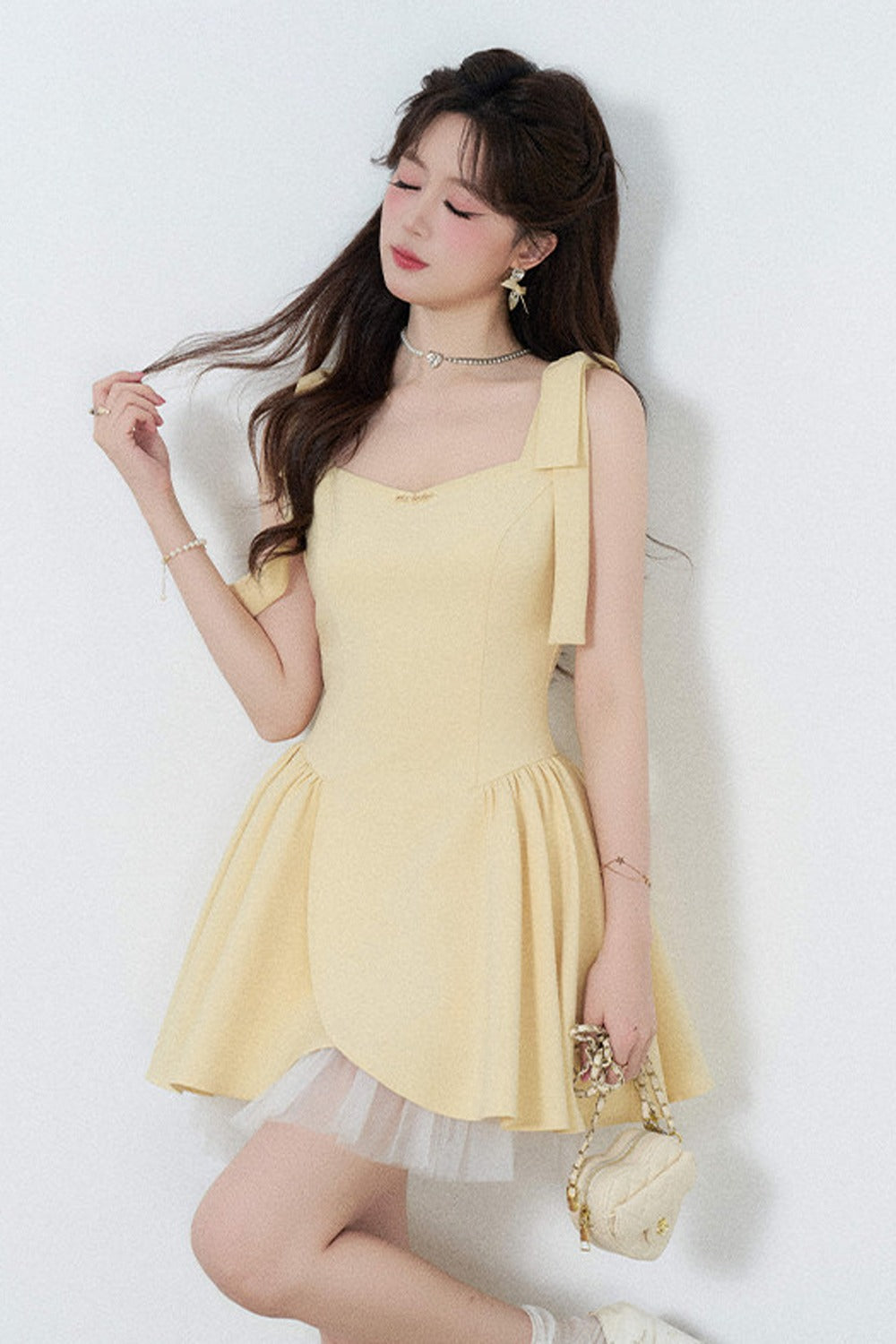 Yellow Mesh Spliced Dress