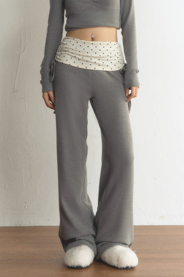 Polka Dot Waist Wide-Leg Pants