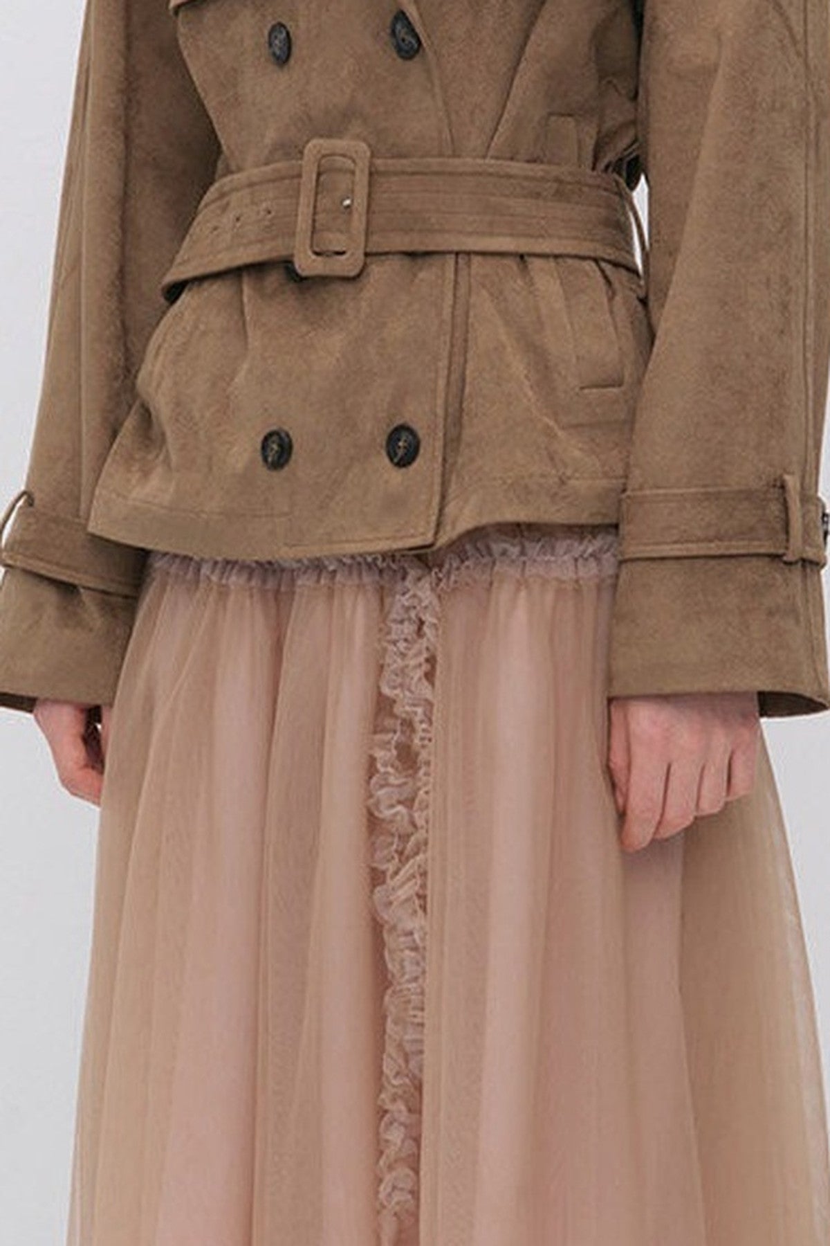 Suede Buttoned Trench Jacket