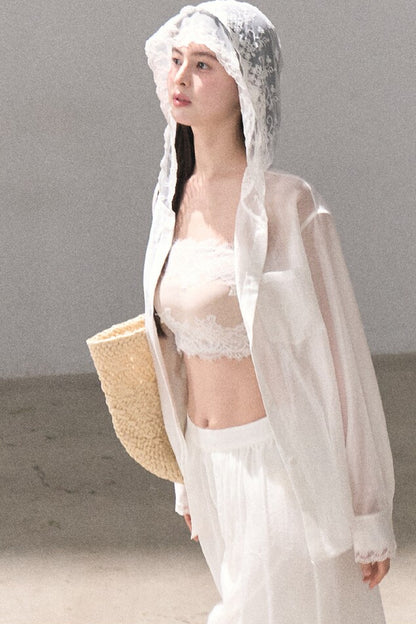 Lyocell Lace Hooded Cardigan