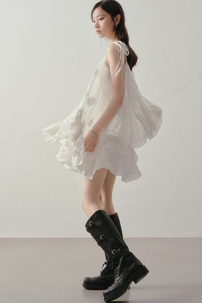Layered Ruffle Embroidered Camisole Skirt Set