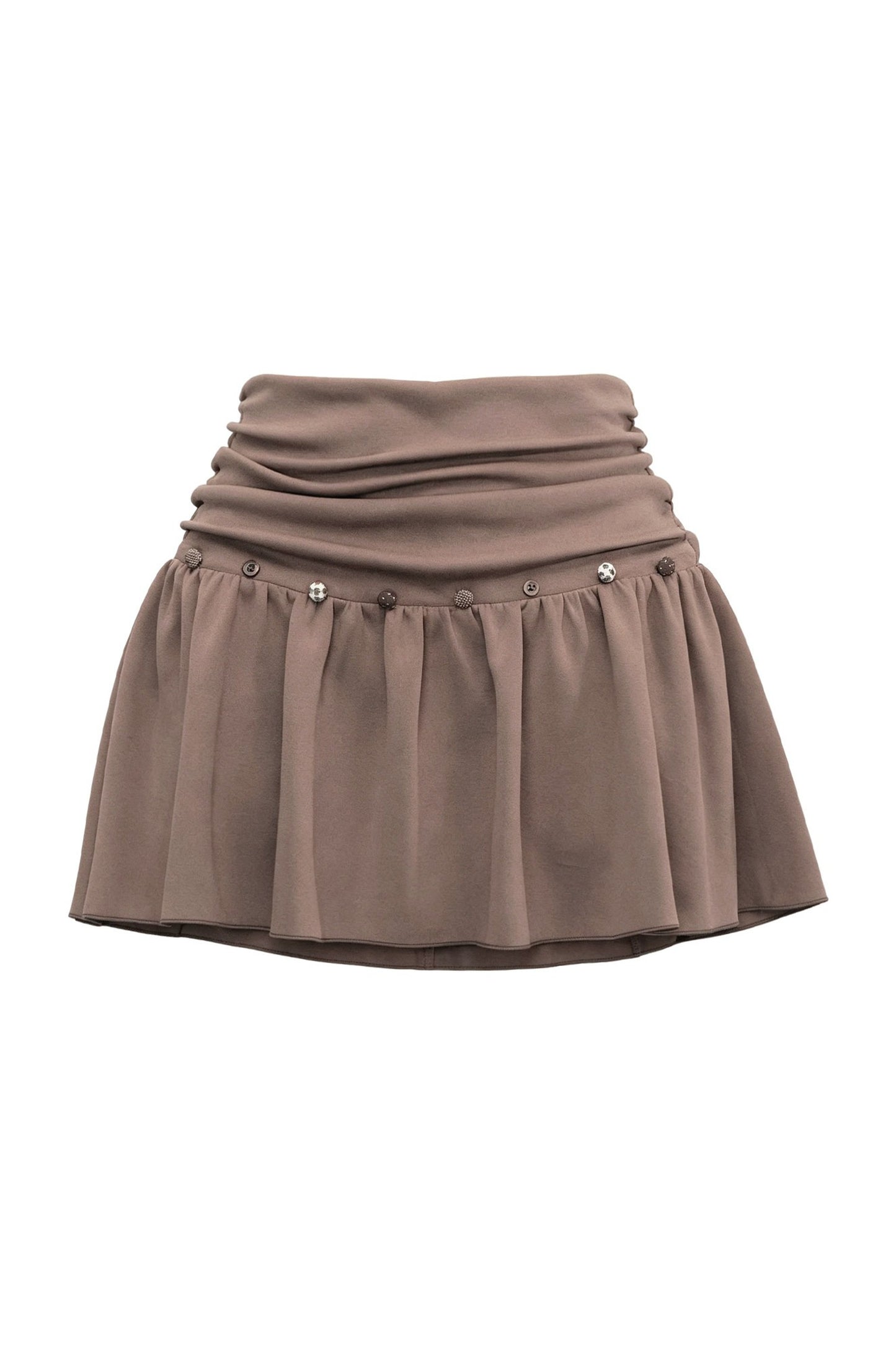 Brown Button High-Waisted A-Line Skirt