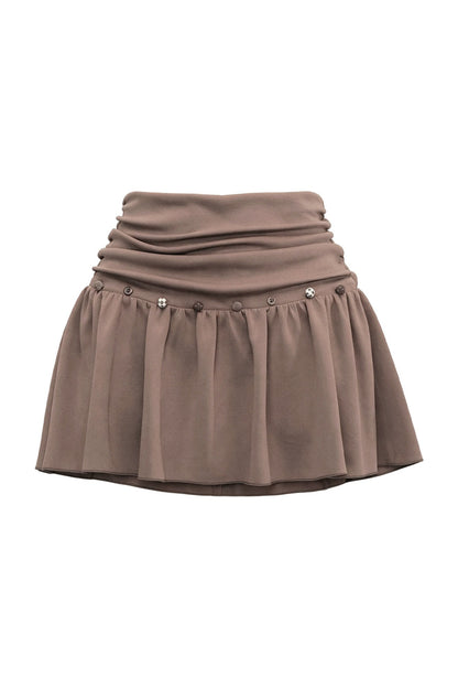 Brown Button High-Waisted A-Line Skirt