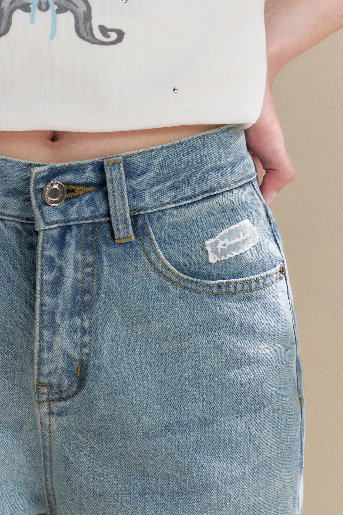 Hand-Painted Puppy Denim Pants