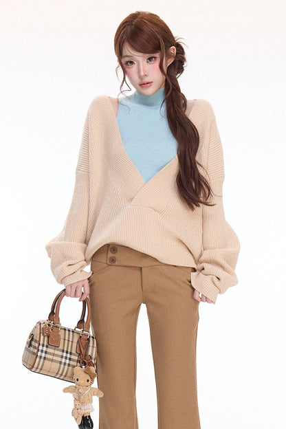 Knit Cardigan Vest Flared Pants Set-Up