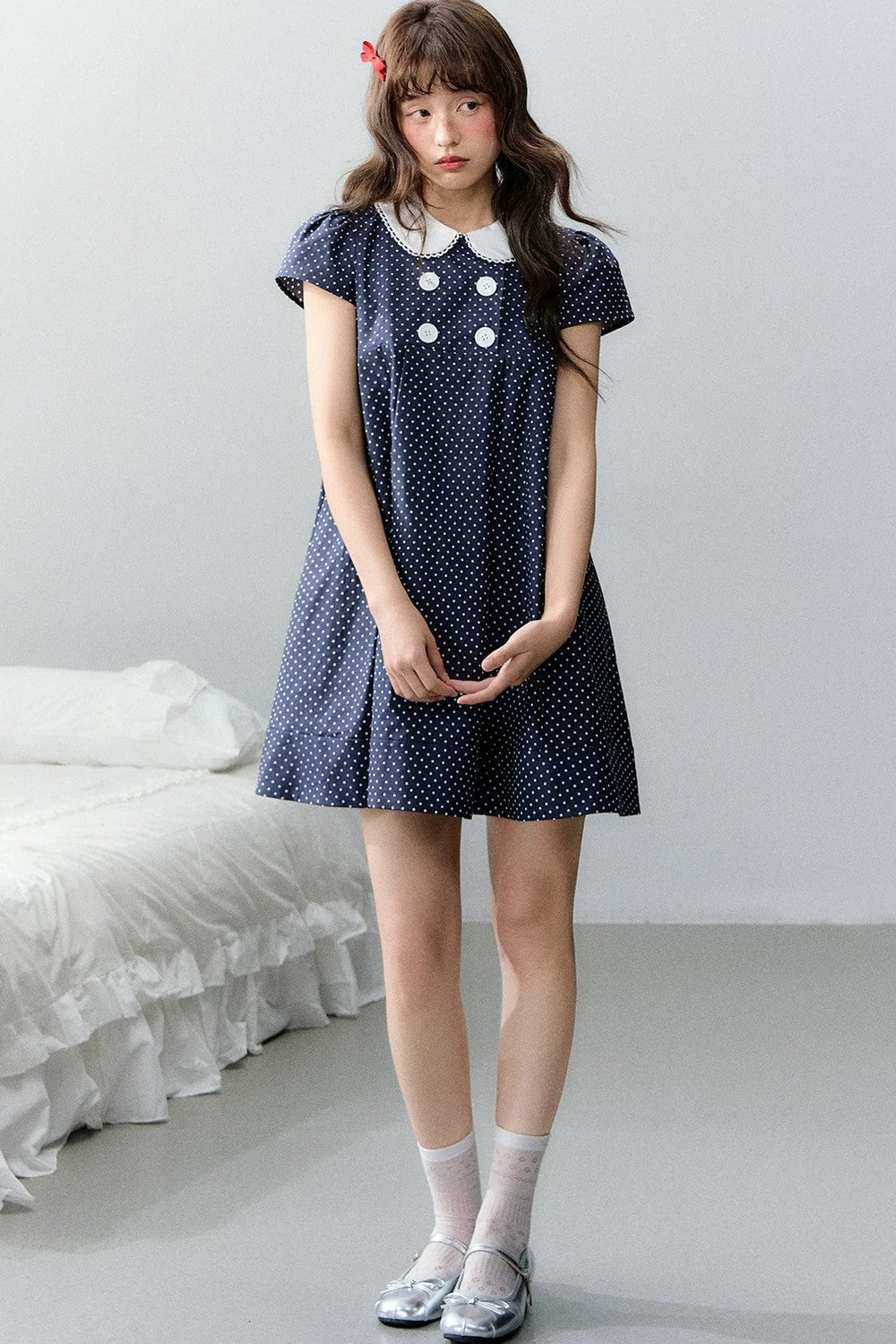 Navy Retro Polka Dot Dress