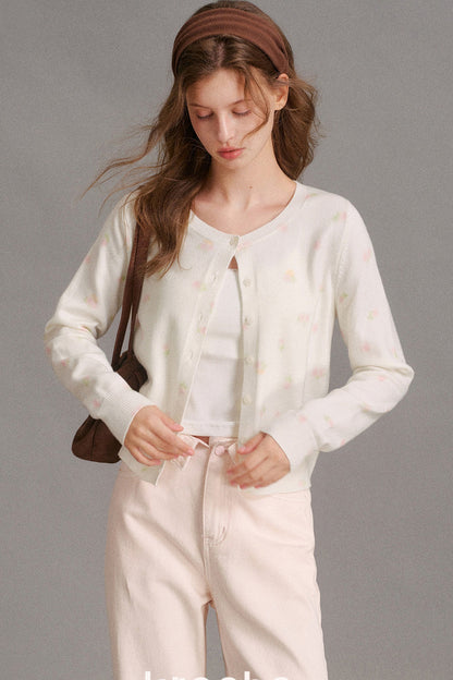 Long-Sleeved Hand-Painted Rose Cardigan