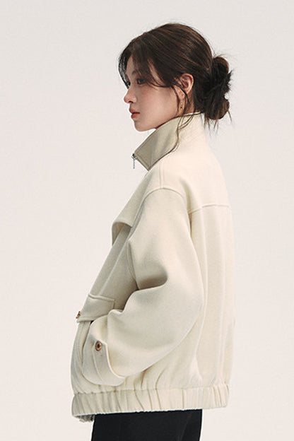 Off-White Wool Scarf Collar Jacket