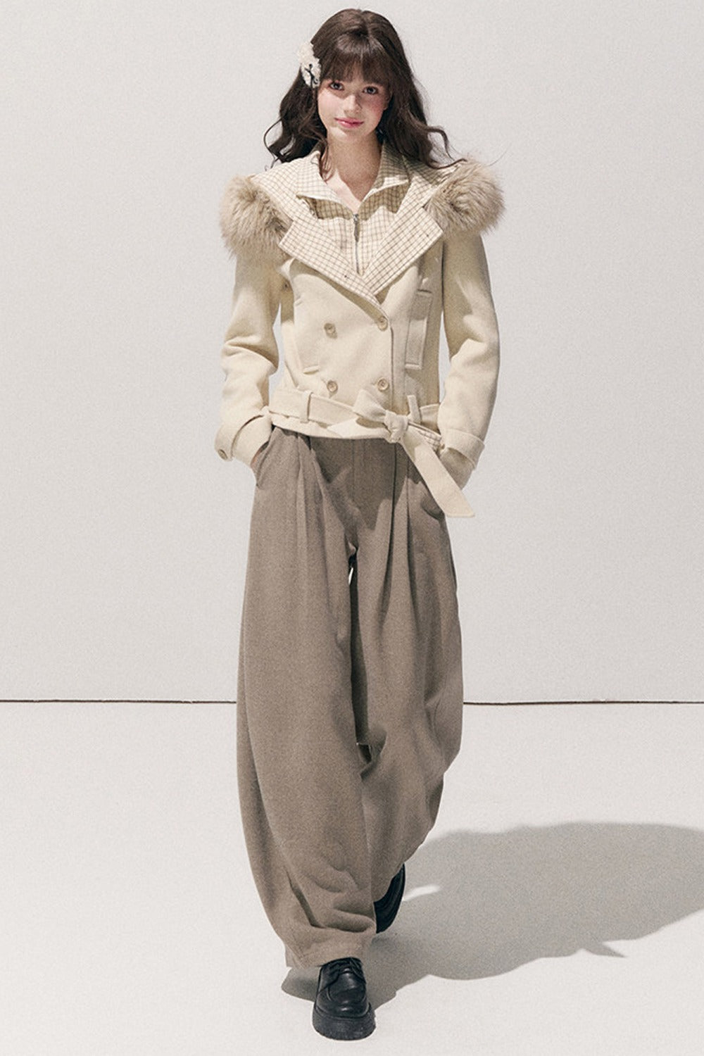 Double-Breasted Hooded Wool Jacket
