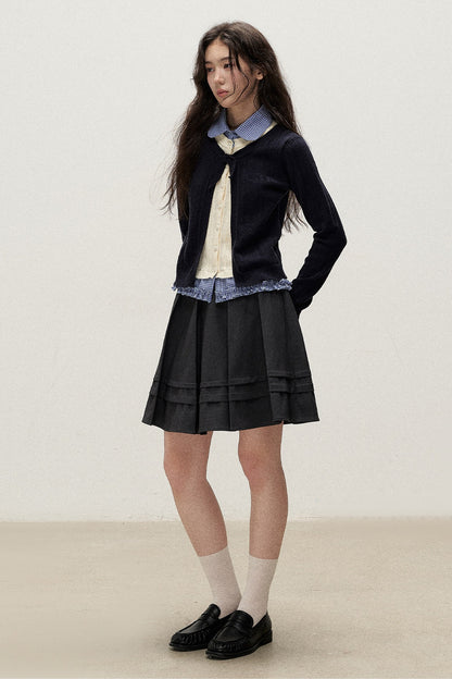 Plaid Collar Layered-Look Knit Top
