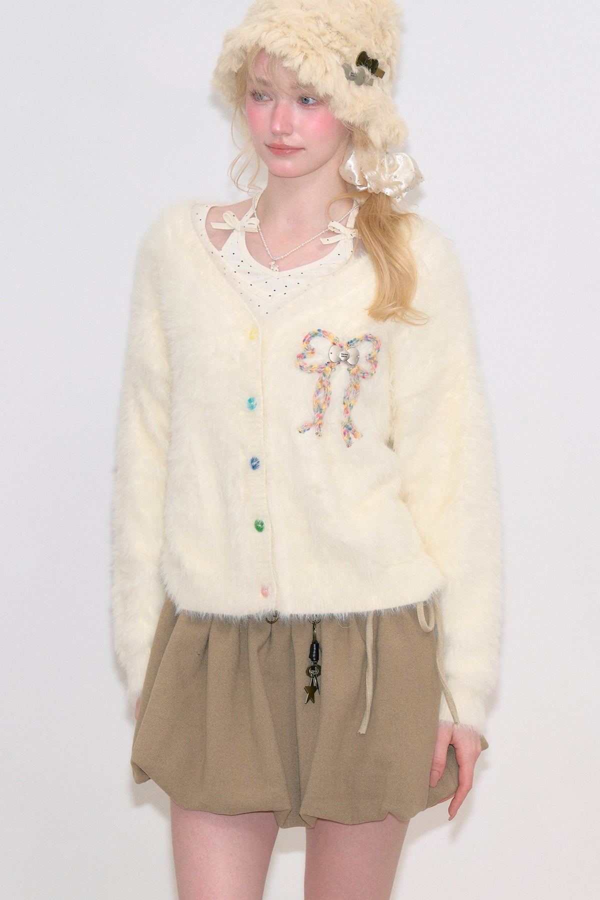 Apricot Bowknot Knit Cardigan