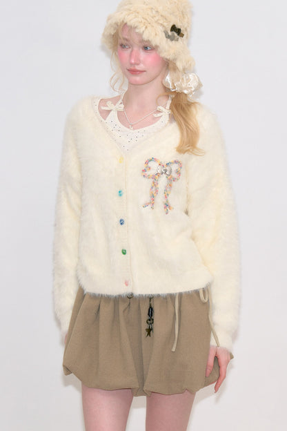 Apricot Bowknot Knit Cardigan