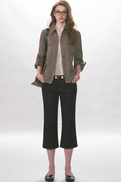 High-Waist Straight-Leg Washed Jeans