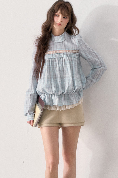 Mint Plaid Lace Blouse