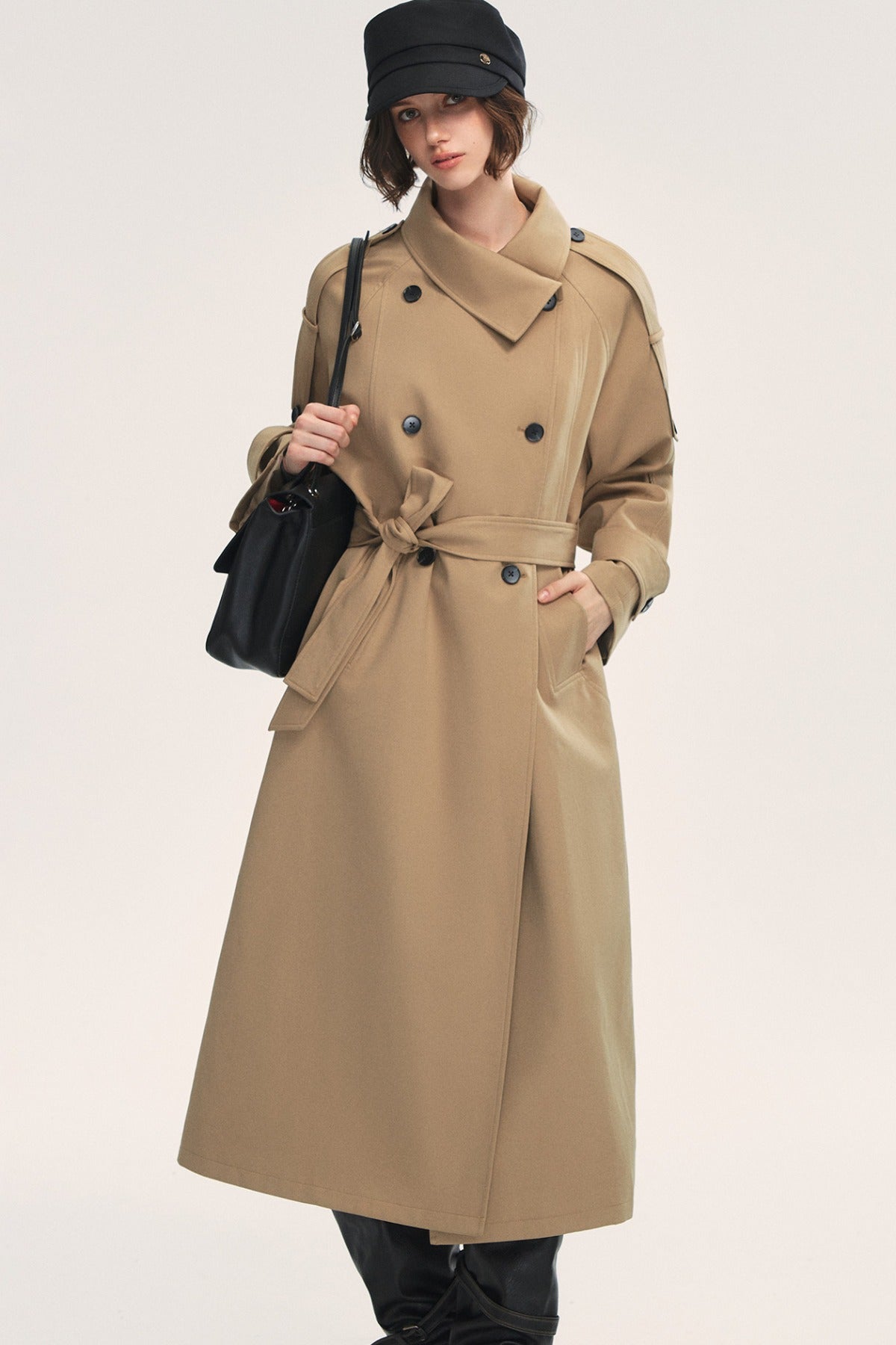 Long Double-Breasted Trench Coat