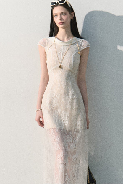 Abito jacquard in pizzo nuvola