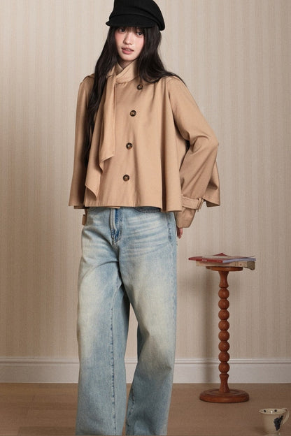 Double-Breasted Cape Trench Coat
